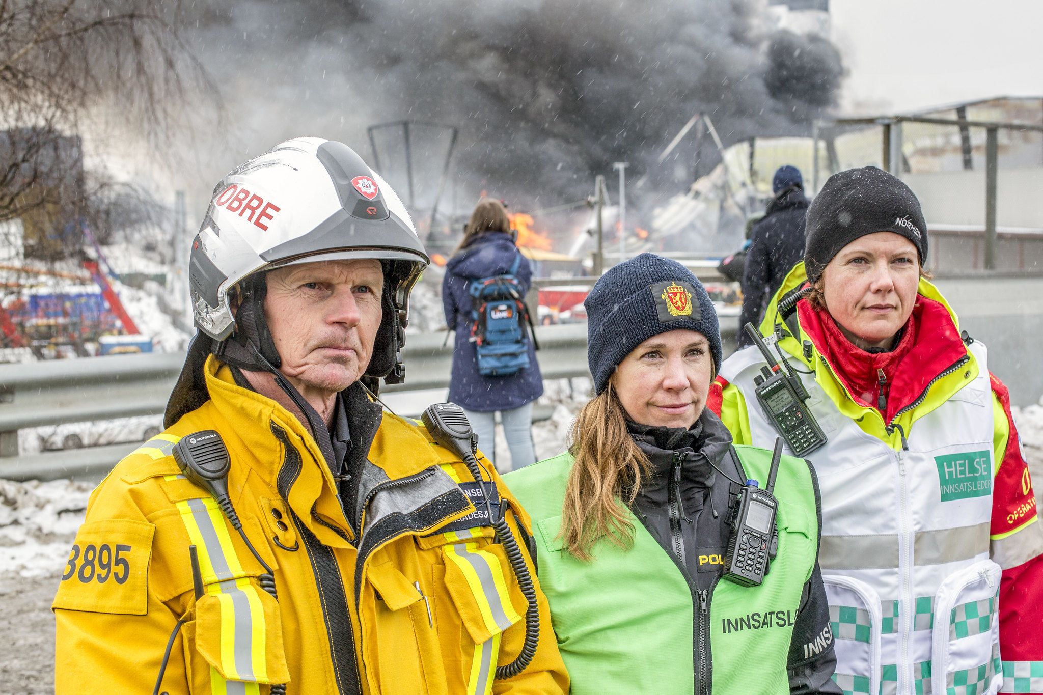Illustrasjonsfoto med innsatsledere fra brann, helse og politi.